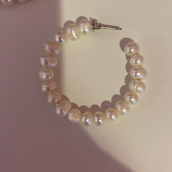 Pearl Hoop Earrings - Picture 2 of 3